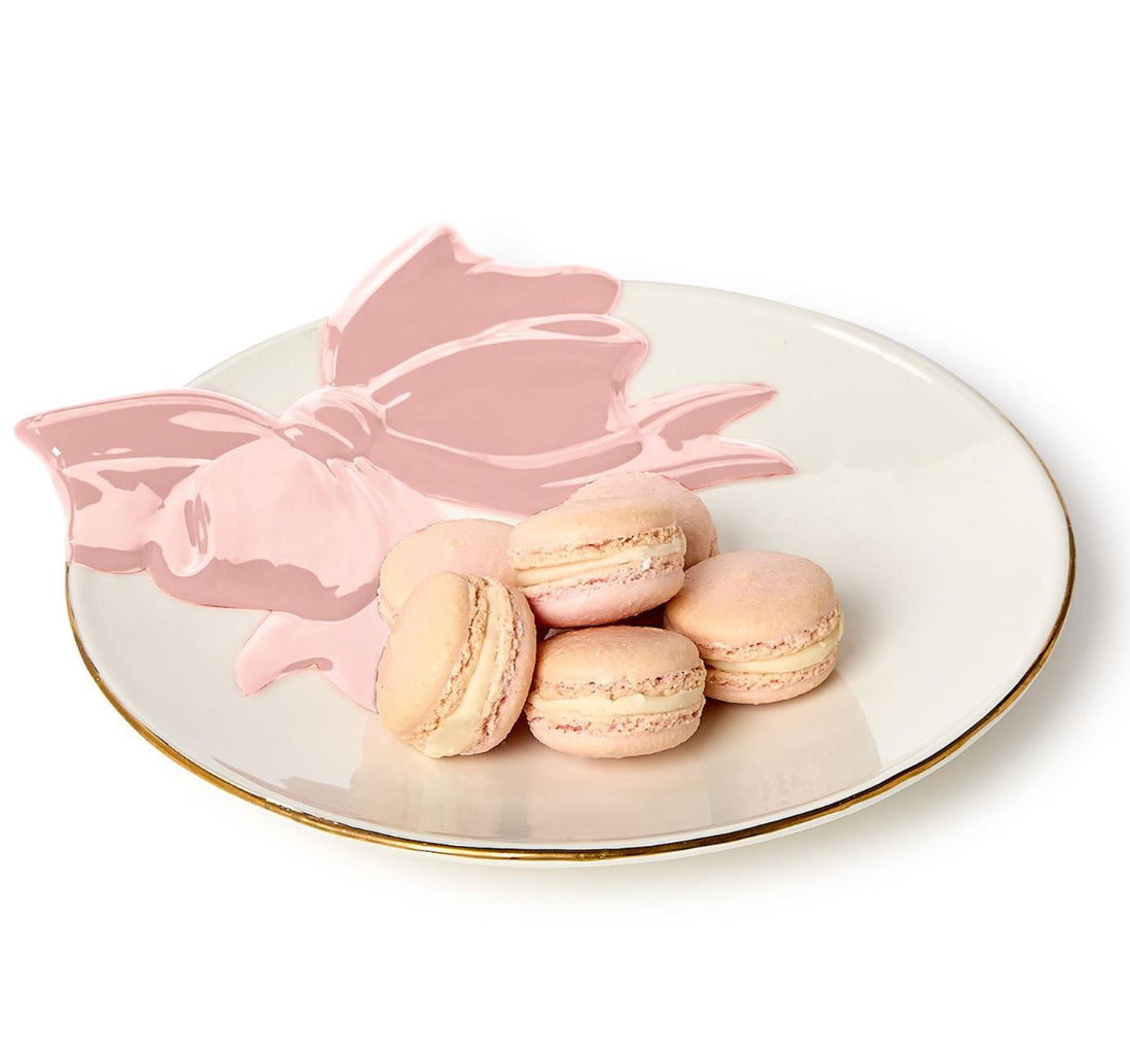 Two’s Company Bow Tidbit Plate with Gold Rim Accent