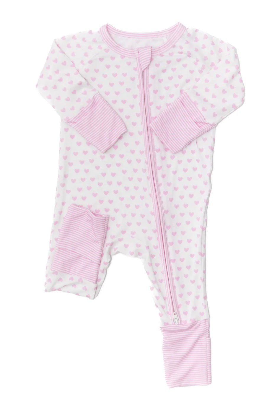 Pink Hearts & Stripes Sleep Romper | The Uptown Baby