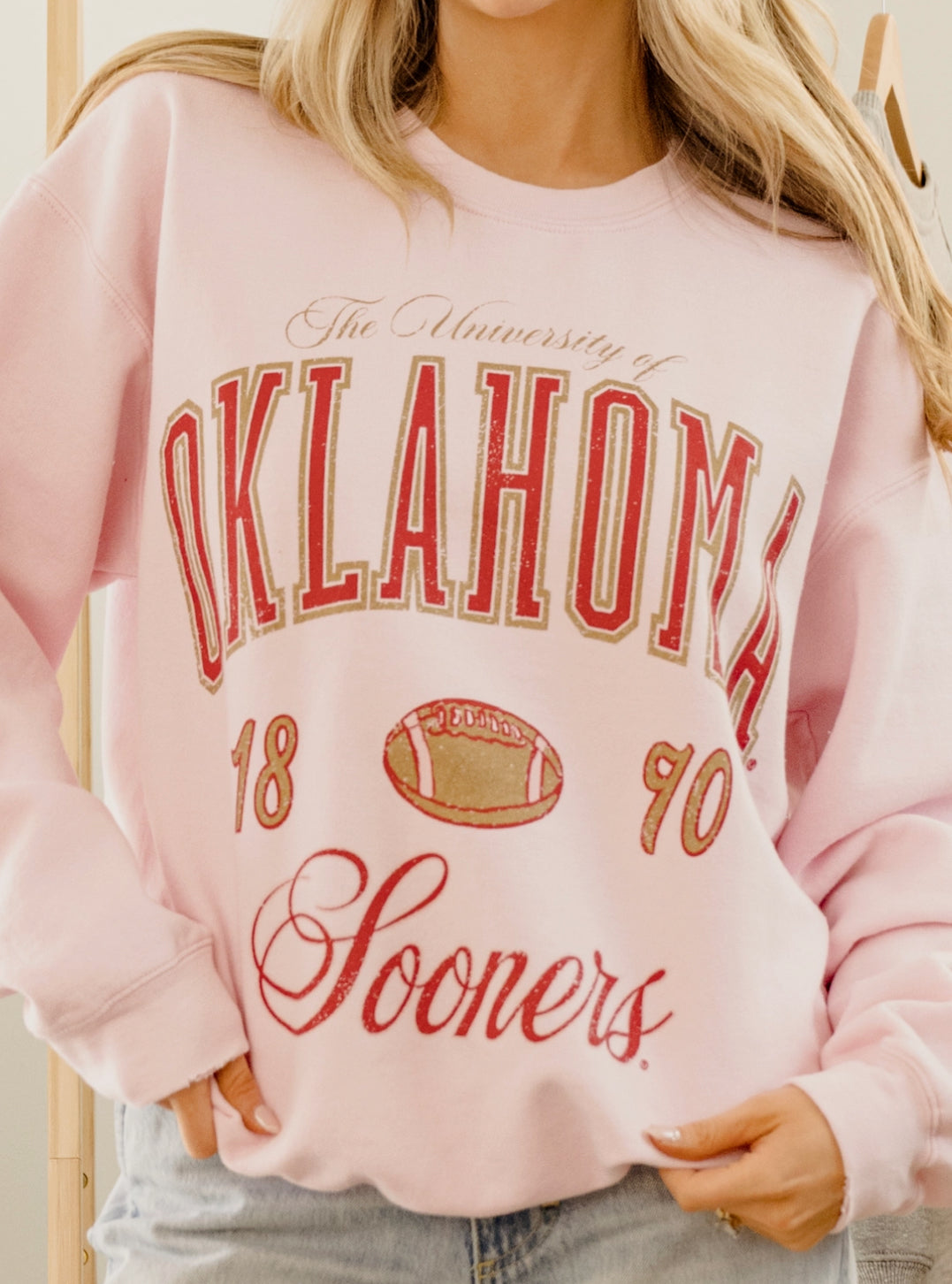 OU Sooners Pink Wave Arch Thrifted Sweatshirt