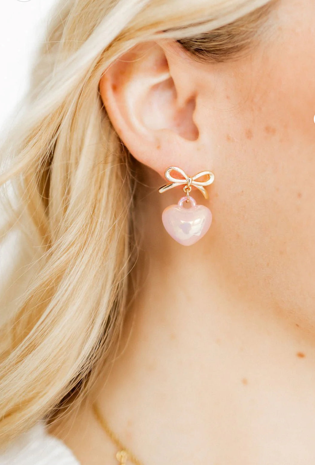 Ruthie Pink Bow Studs with Hearts