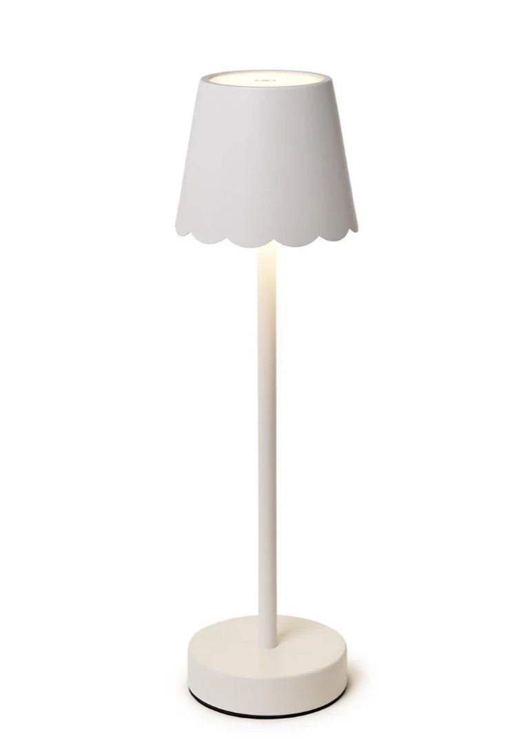 Cordless Rechargeable Scalloped White Table Lamp
