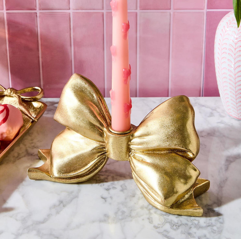 Resin Gold Bow Taper Candle Holder