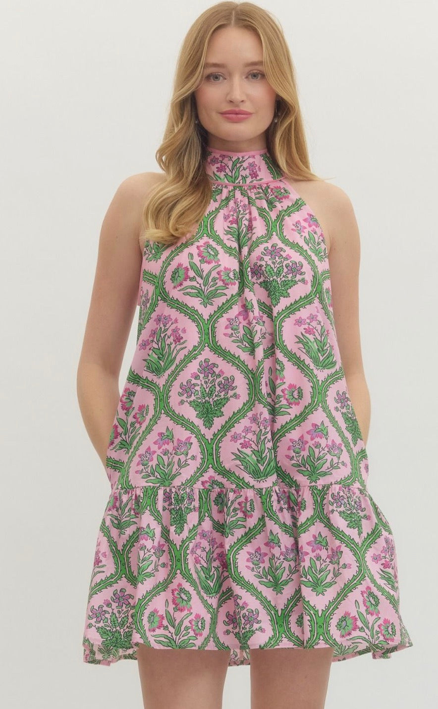 Bow Back Botanical Mini Dress