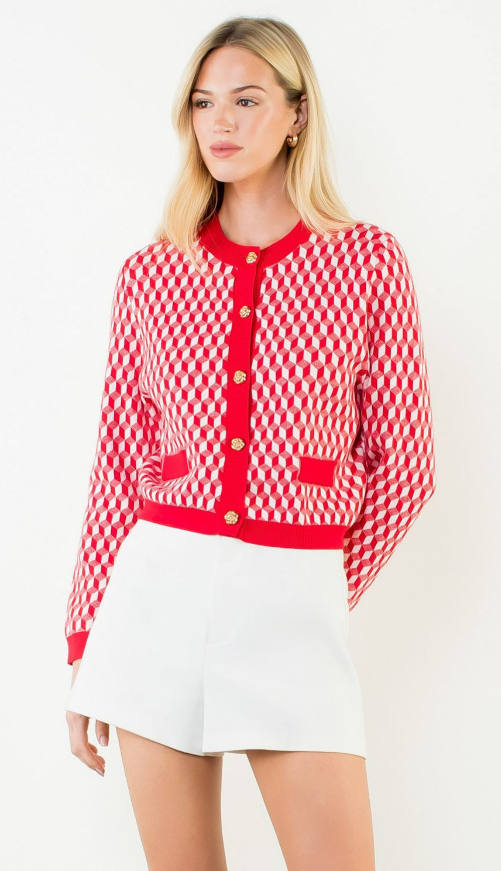 Red Geometric Cardigan
