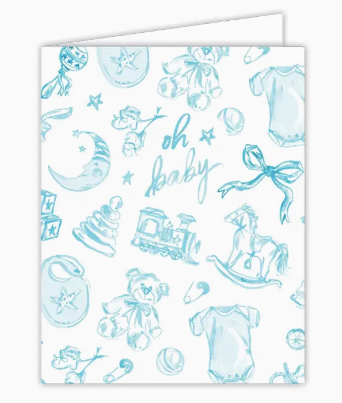 “Oh Baby” Blue Toile Hand-painted Greeting Card