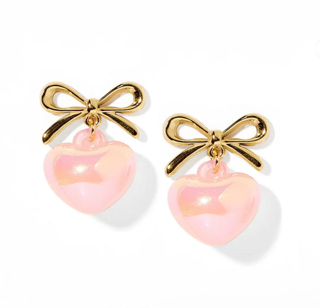 Ruthie Pink Bow Studs with Hearts