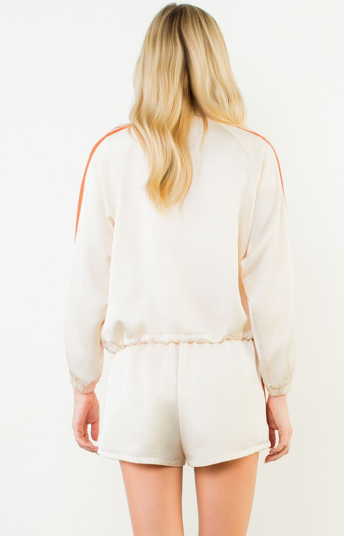 Satin Stripe Zip Up Track Set | Cream