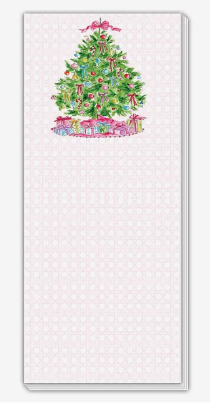 Pink Christmas Tree with Colorful Ornaments & Bows Skinny Notepad