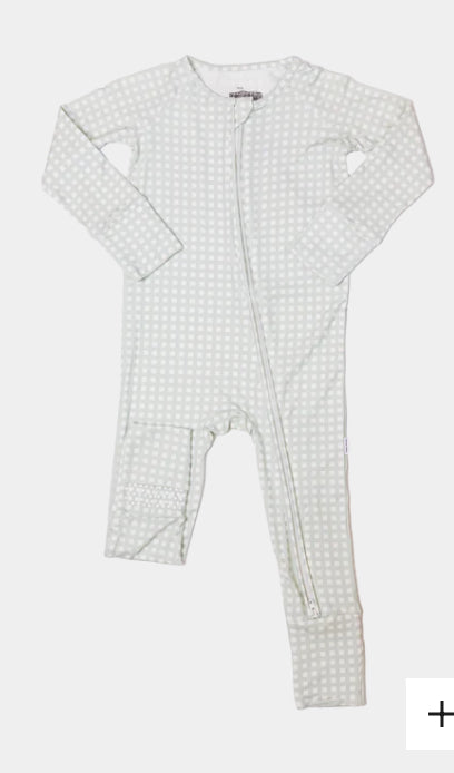 Gingham Sage Sleep Romper: The Uptown Baby