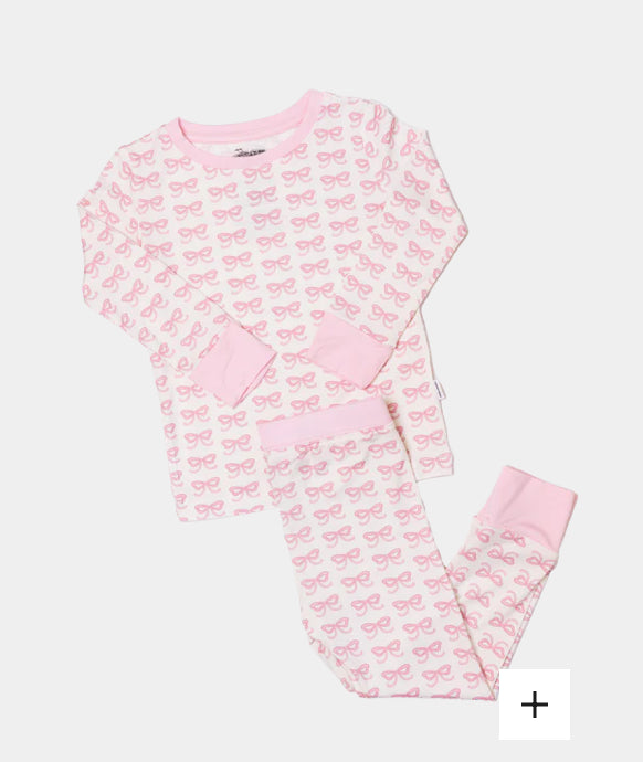 Pink Bows Two Piece Pajama Set: The Uptown Baby