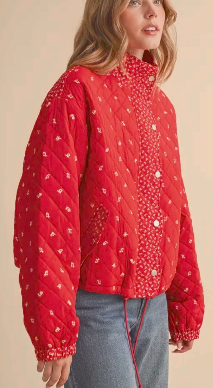 Red Floral Quilted Jacket
