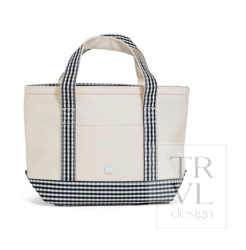 TRVL Mini Tote | Natural with Black Gingham Trim