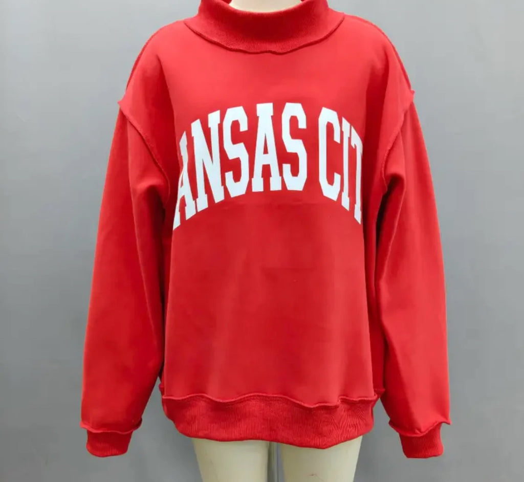 KANSAS CITY & KC Reversible Mockneck Sweatshirt | RED/WHITE