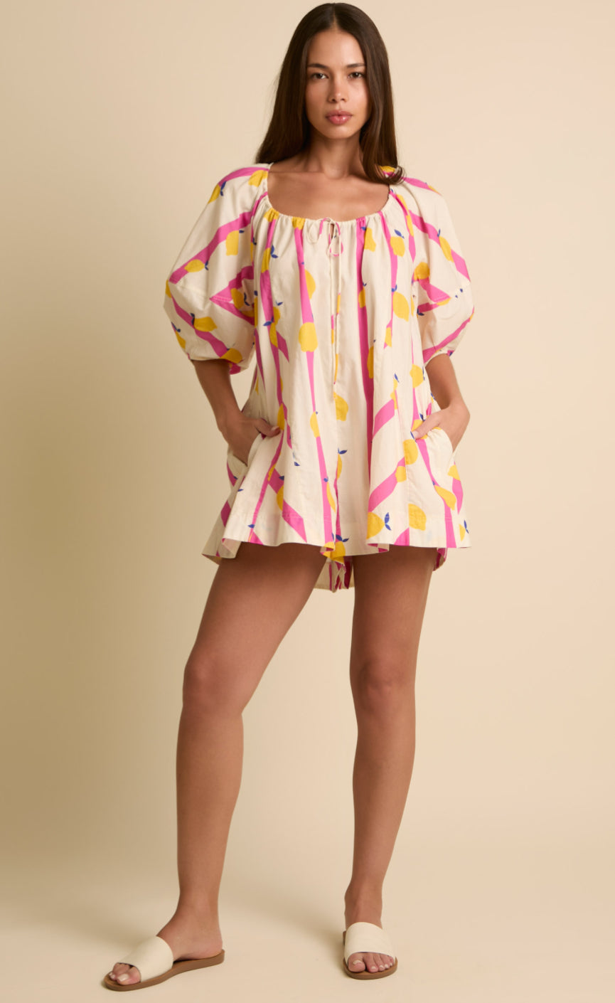 Yellow Limes Pink & White Stripe Romper