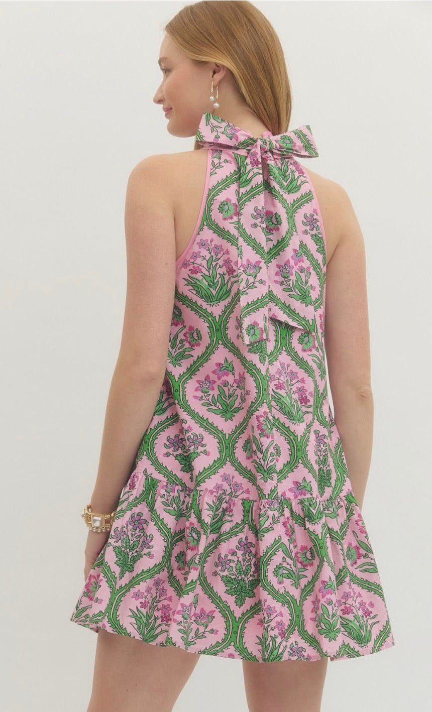 Bow Back Botanical Mini Dress