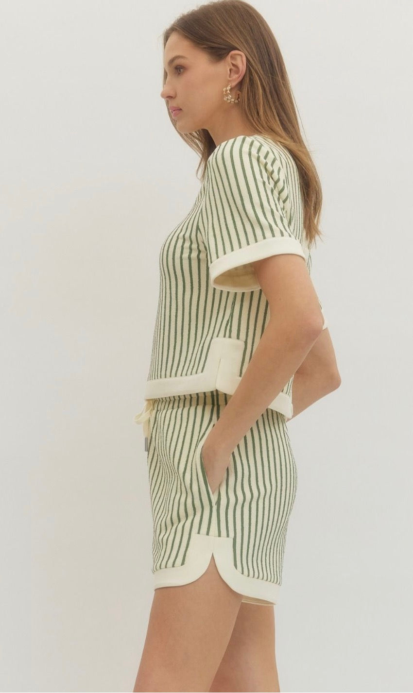 Matcha Knit Stripe Short Set