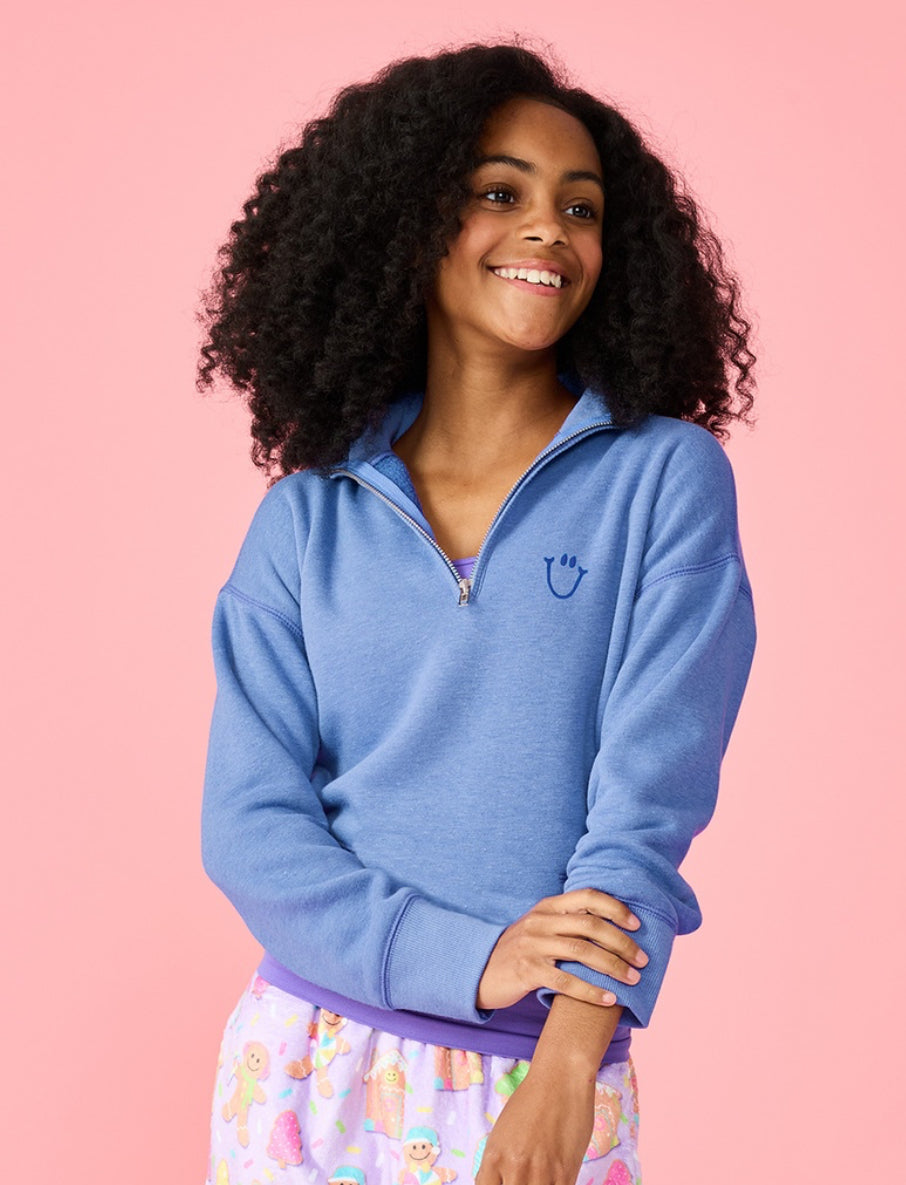 Happy Faces Bright Blue 1/4 Zip Sweatshirt