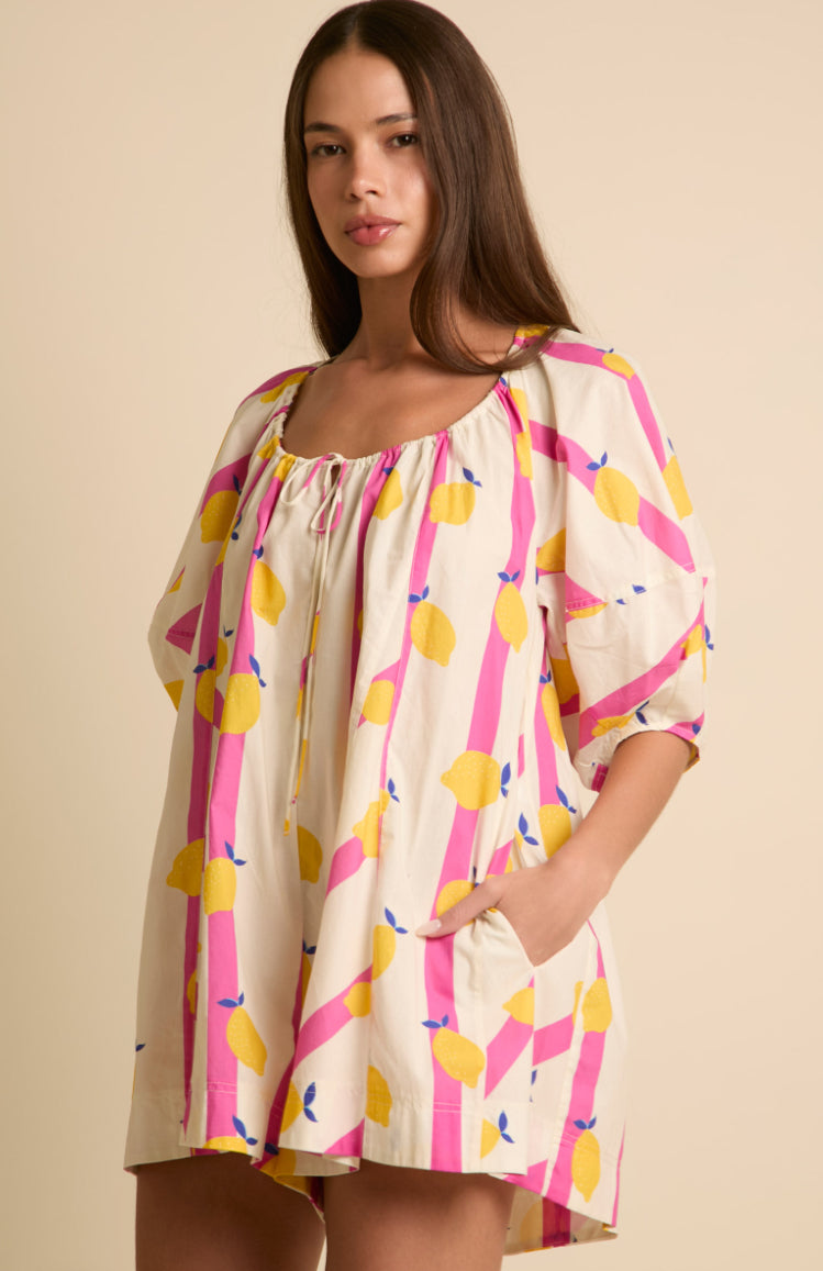 Yellow Limes Pink & White Stripe Romper