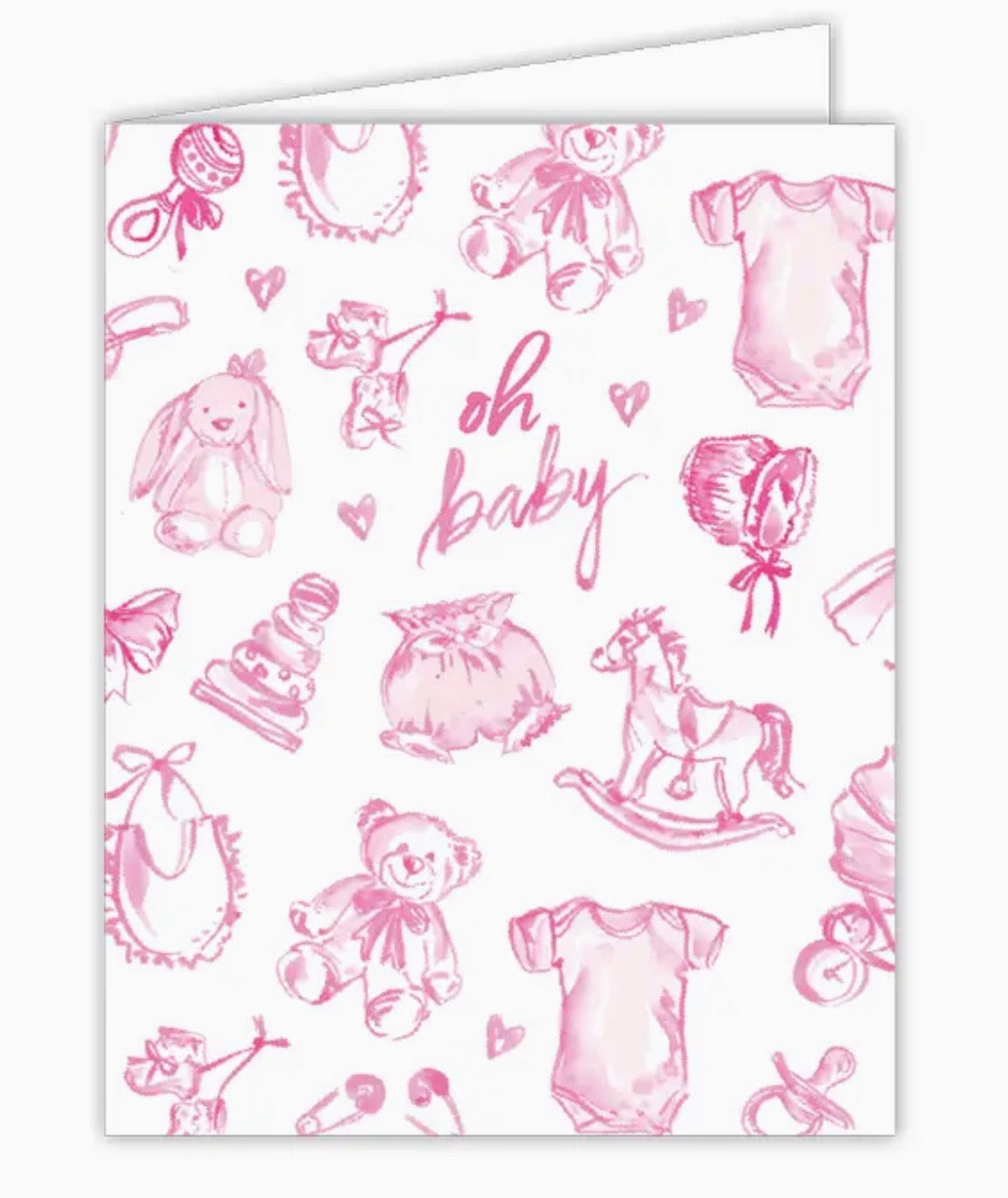 “Oh Baby” Pink Toile Hand-painted Greeting Card