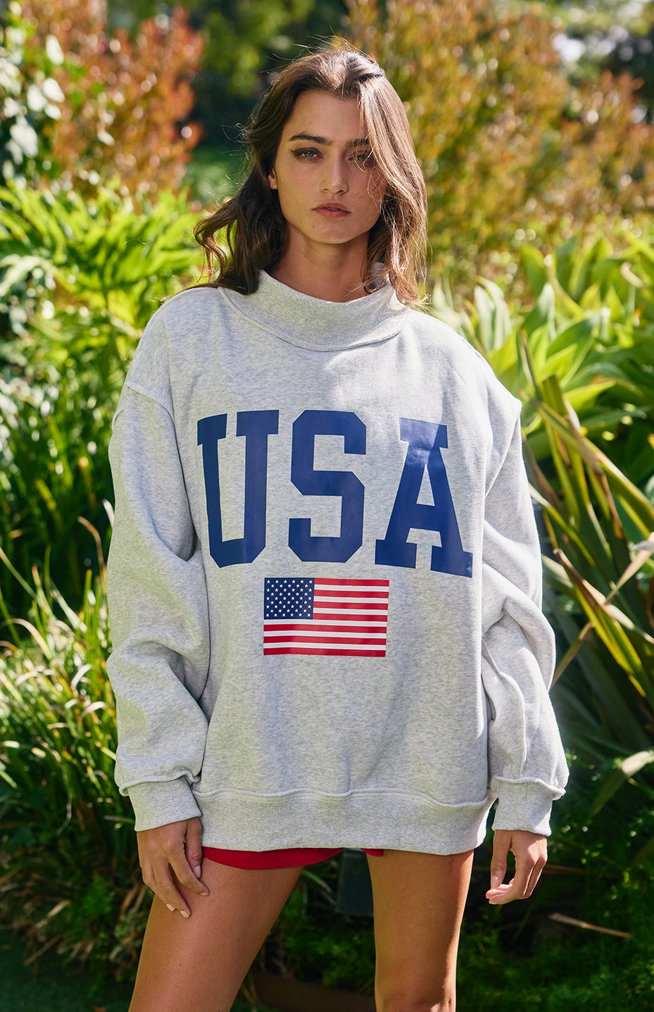 Reversible Usa/America Graphic Mockneck Sweatshirt
