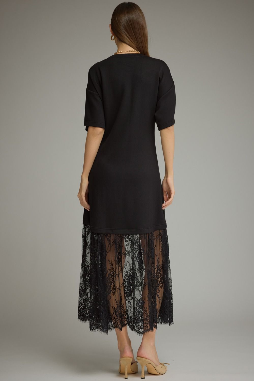 Black Knit Lace Bottom Maxi
