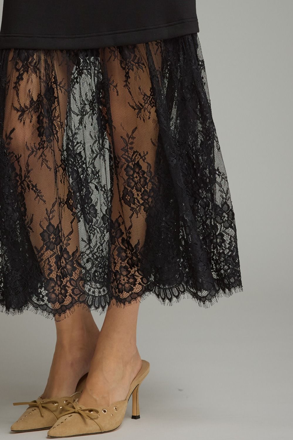 Black Knit Lace Bottom Maxi