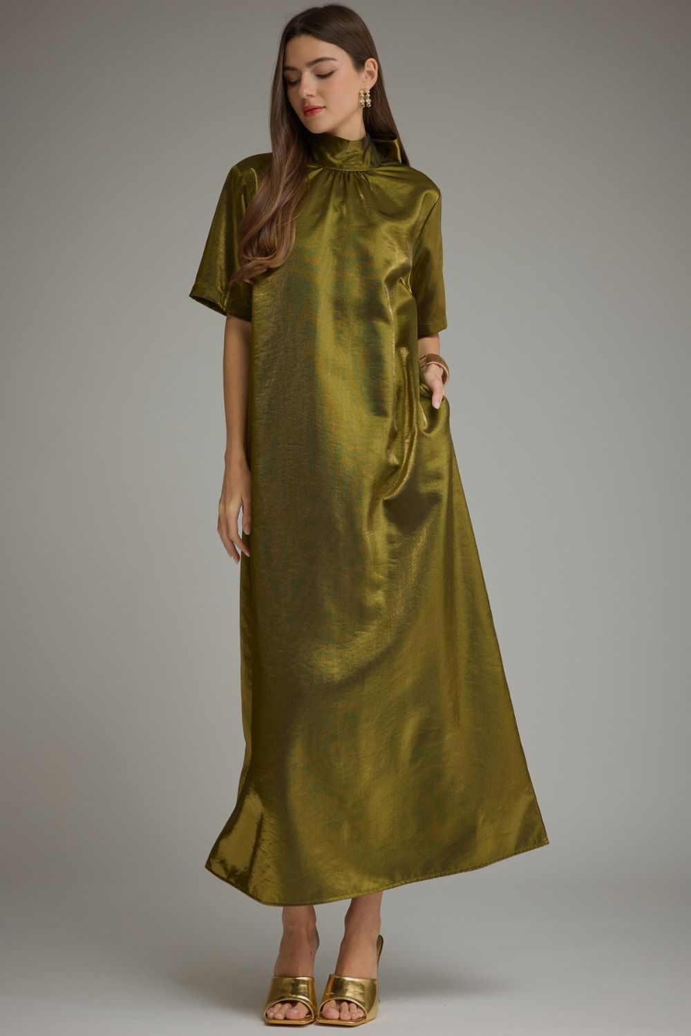 Chartreuse Satin Bow Tie Dress