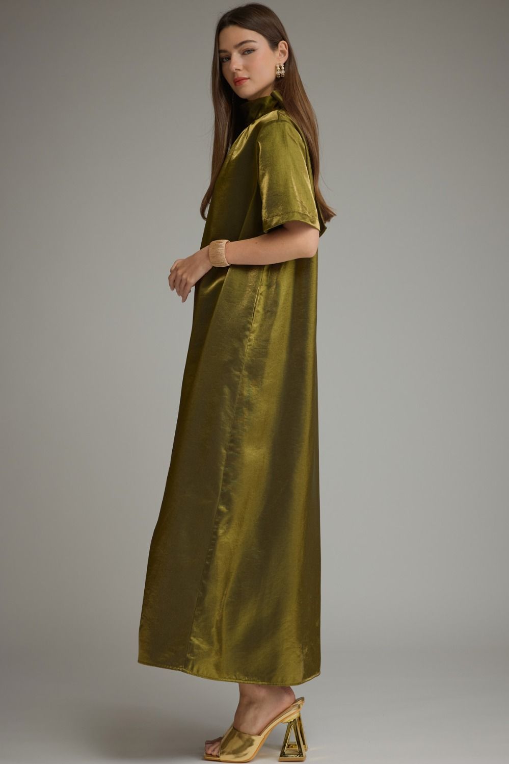 Chartreuse Satin Bow Tie Dress