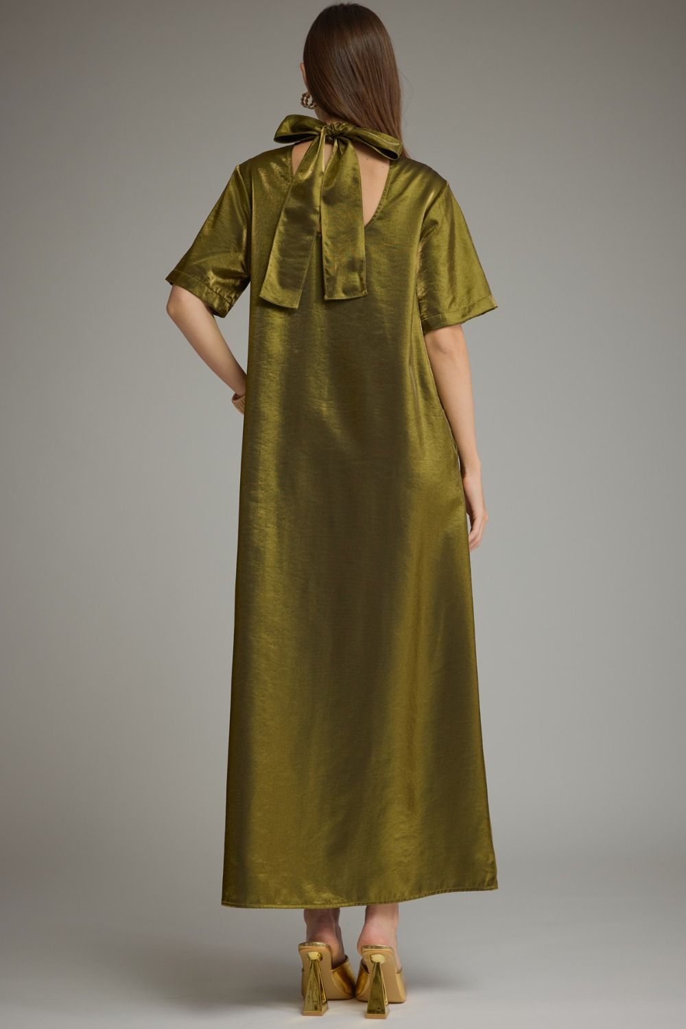 Chartreuse Satin Bow Tie Dress