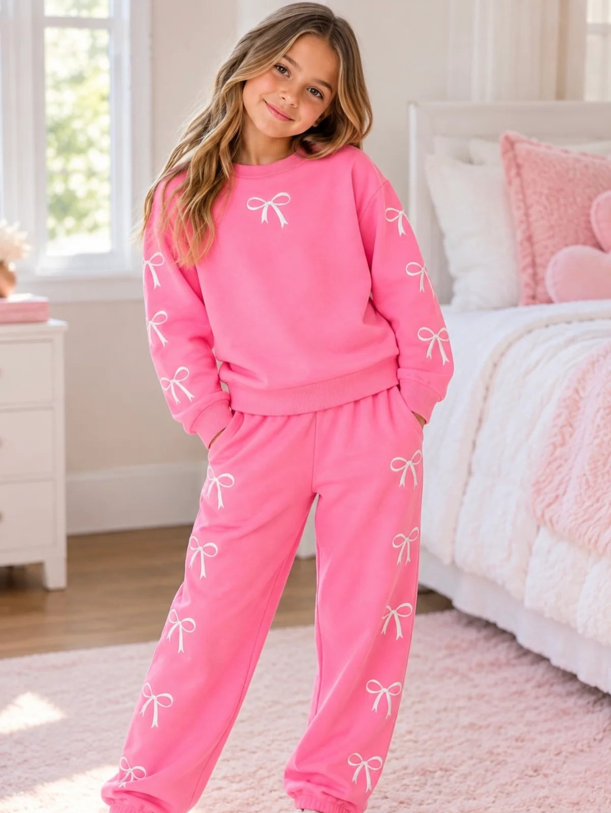 Embroidered Bows Sweat Set
