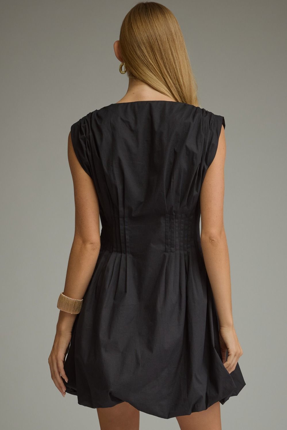 Black Cinch Waist Bubble Mini Dress