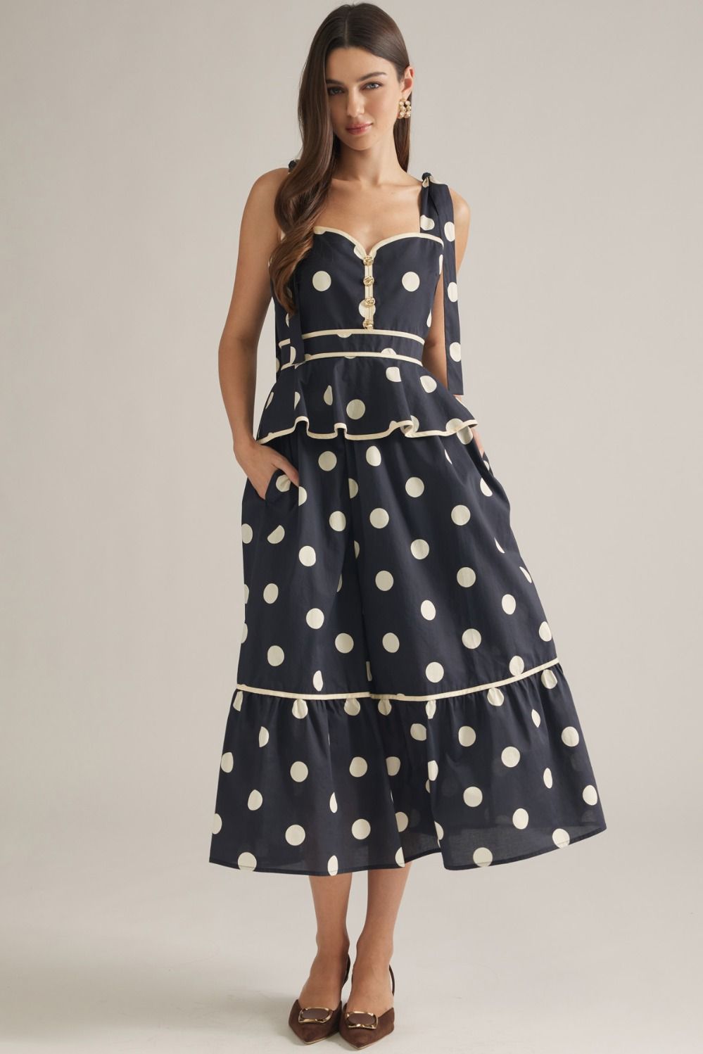Black Polka Dot Peplum Maxi Dress