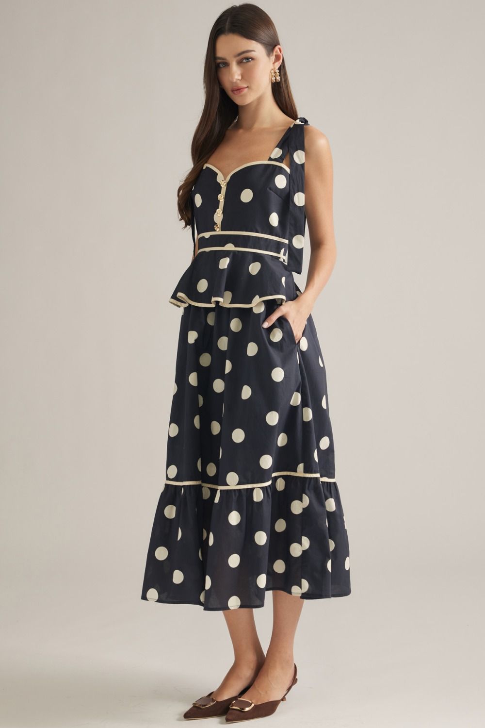 Black Polka Dot Peplum Maxi Dress