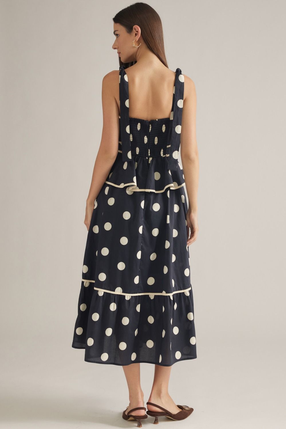 Black Polka Dot Peplum Maxi Dress