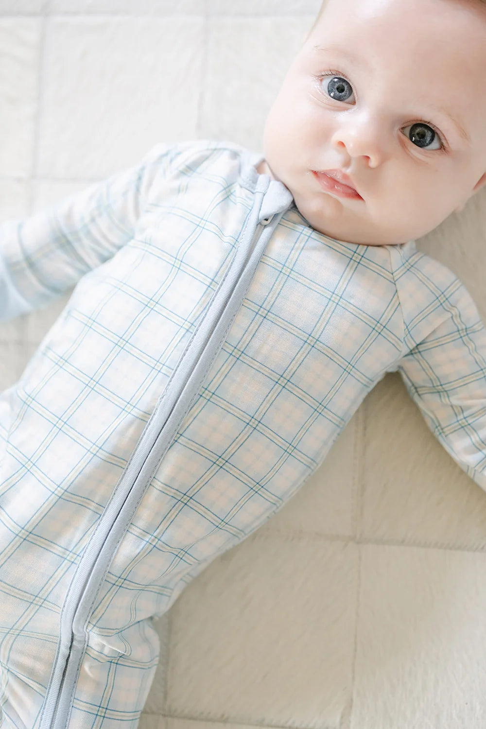 Blue Plaid Sleep Romper | The Uptown Baby