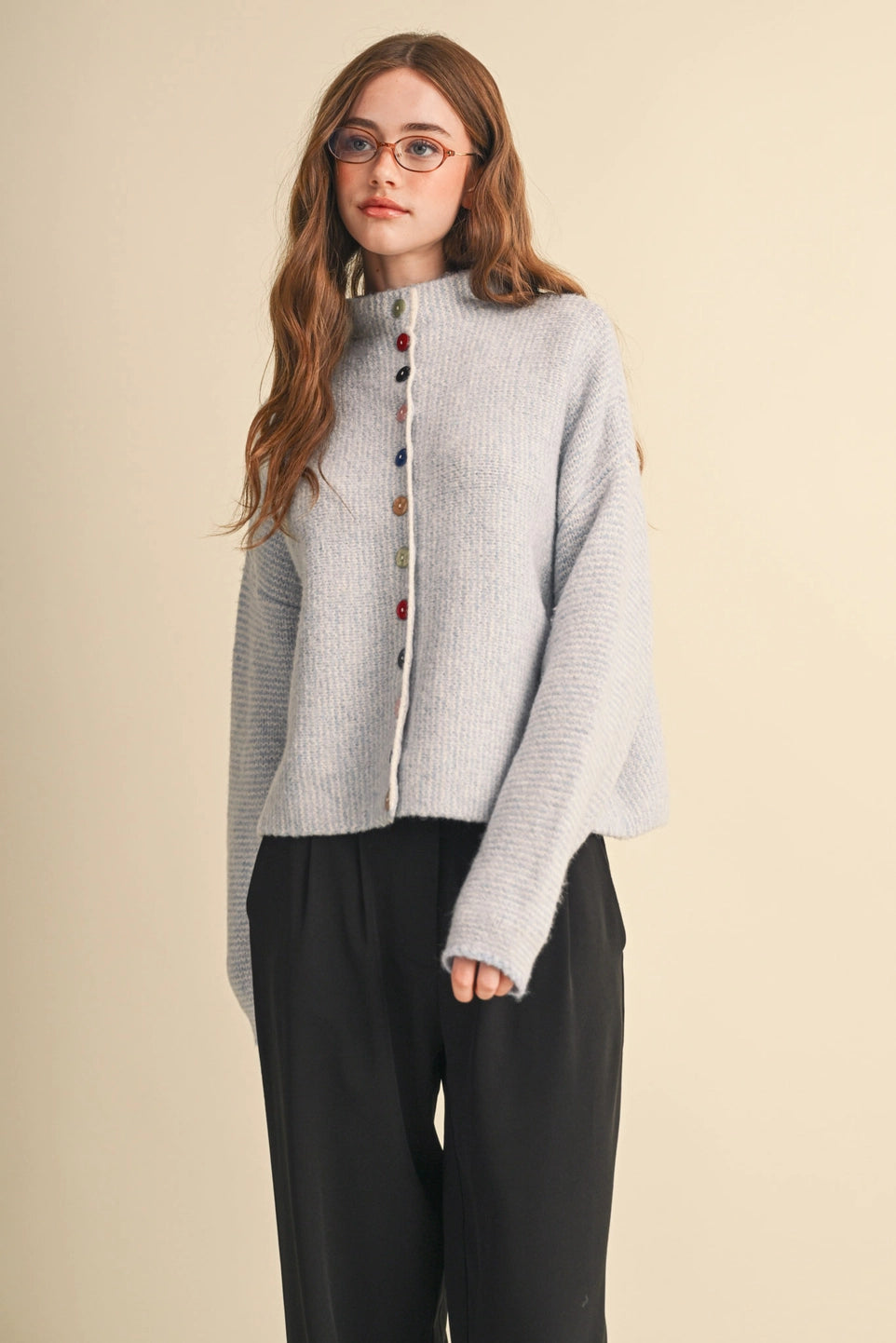 Colorful Button Front Sweater