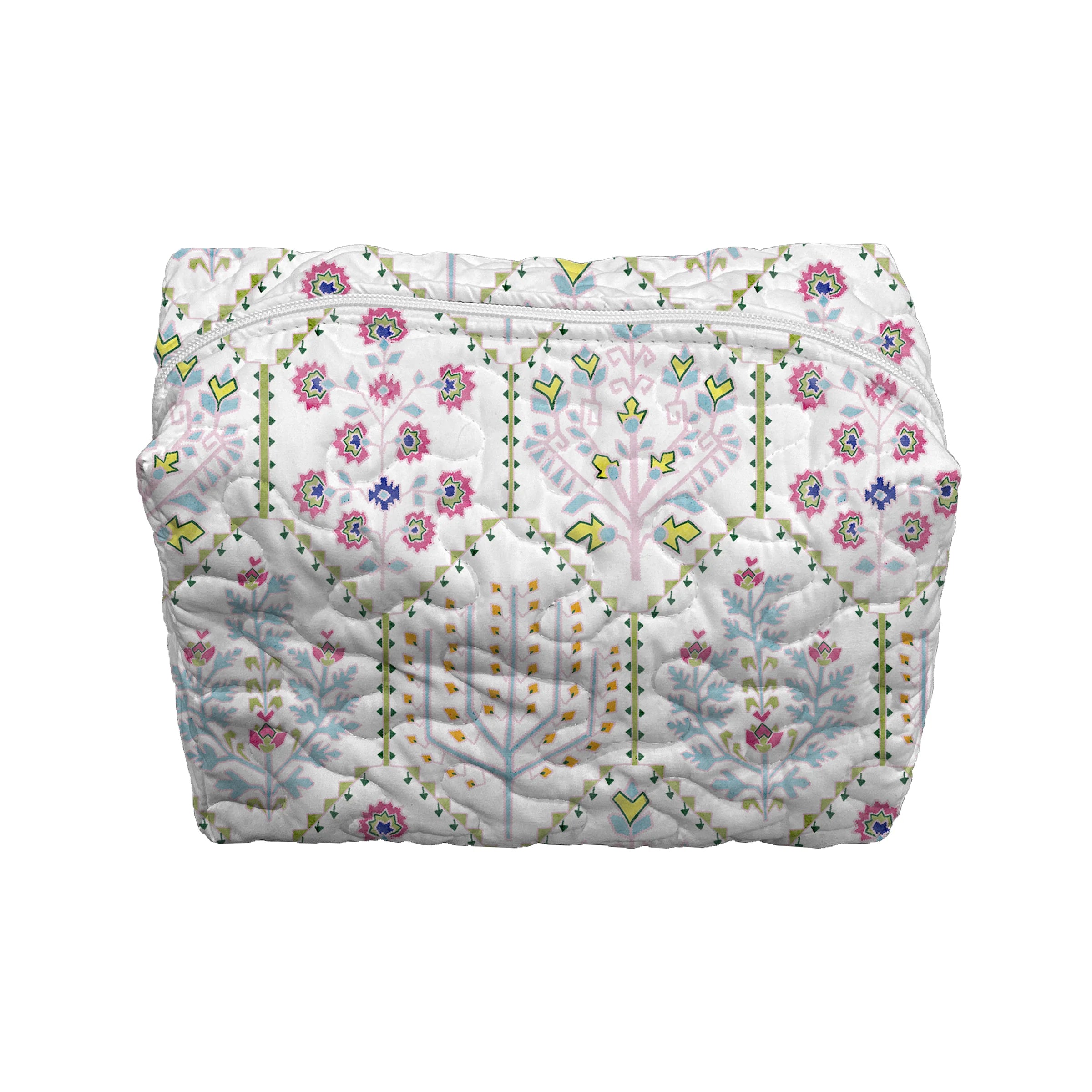 Tavi White Quilted Large Makeup Bag  | Ida Mae Home
