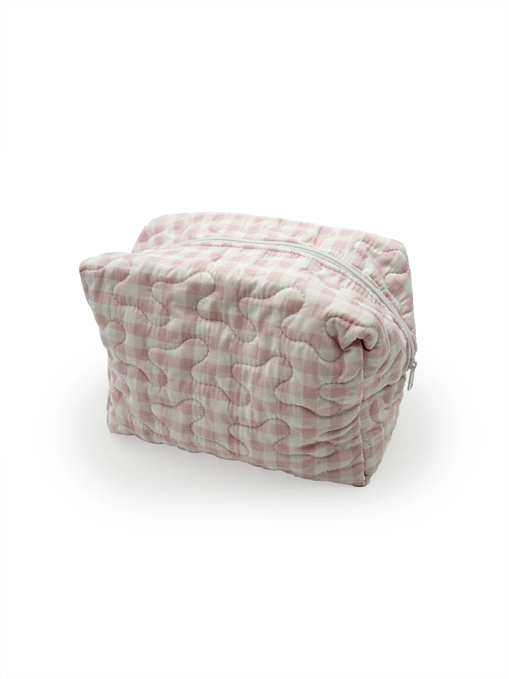Pink Gingham Quilted Large Makeup Bag  | Ida Mae Home