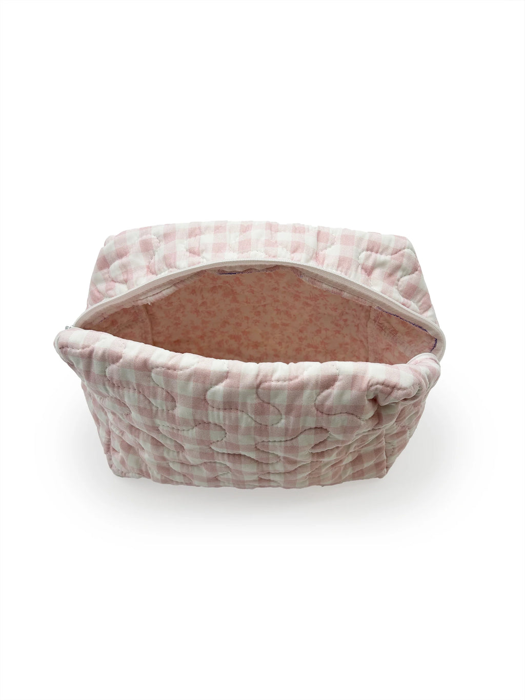 Pink Gingham Quilted Large Makeup Bag  | Ida Mae Home