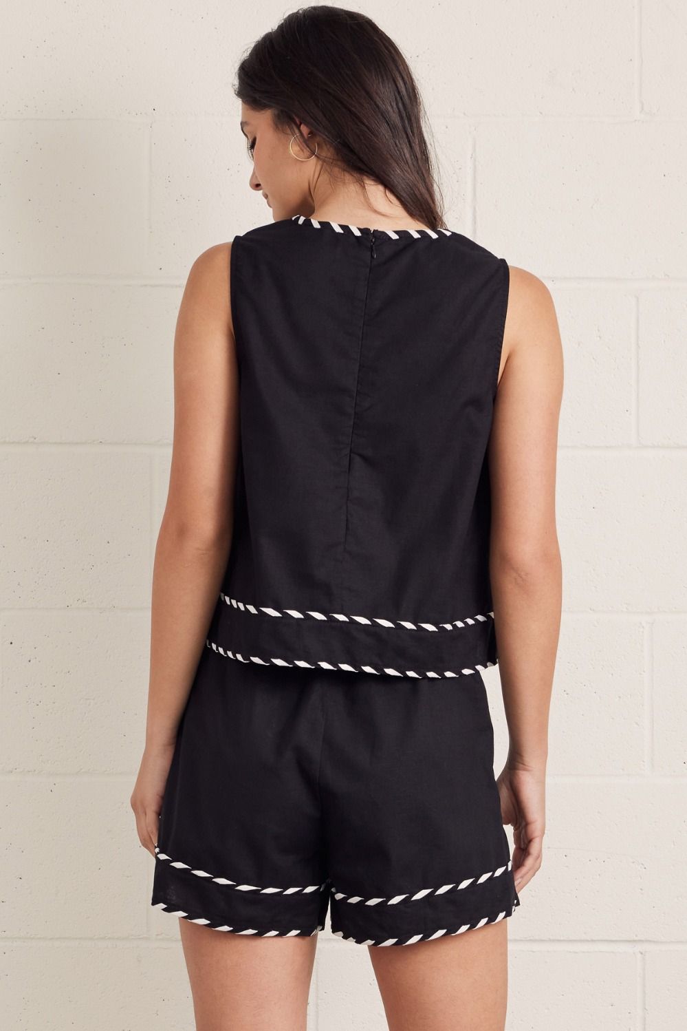 Black and White Striped Trim Short & Tank Set