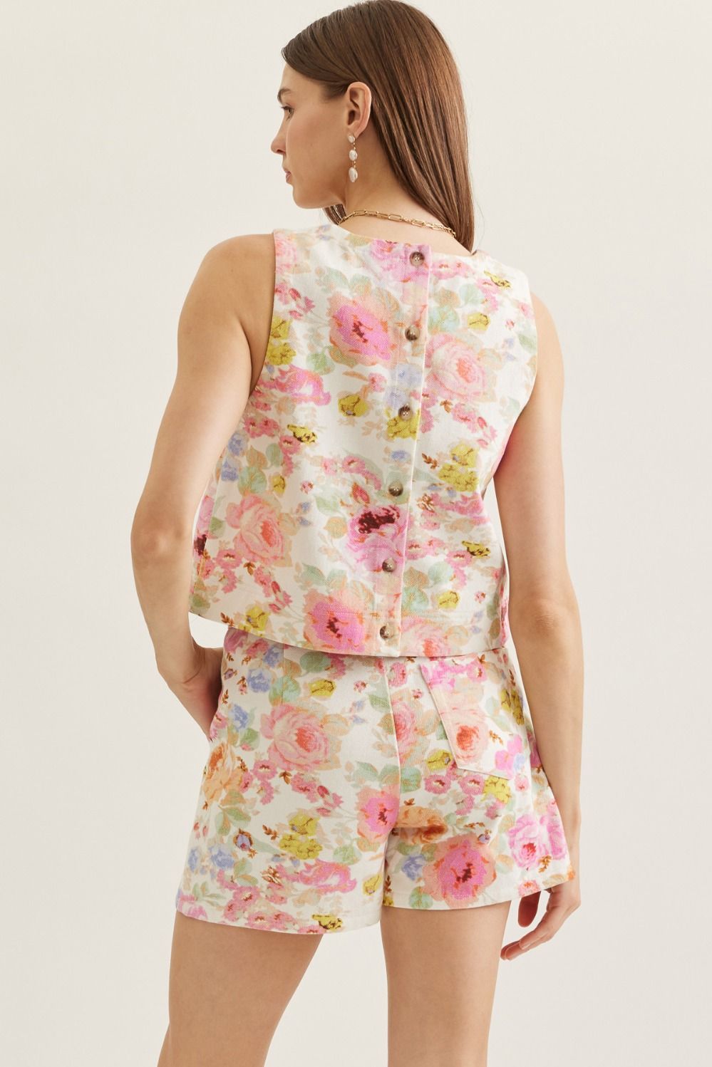 Denim Floral Top + Skirt Set
