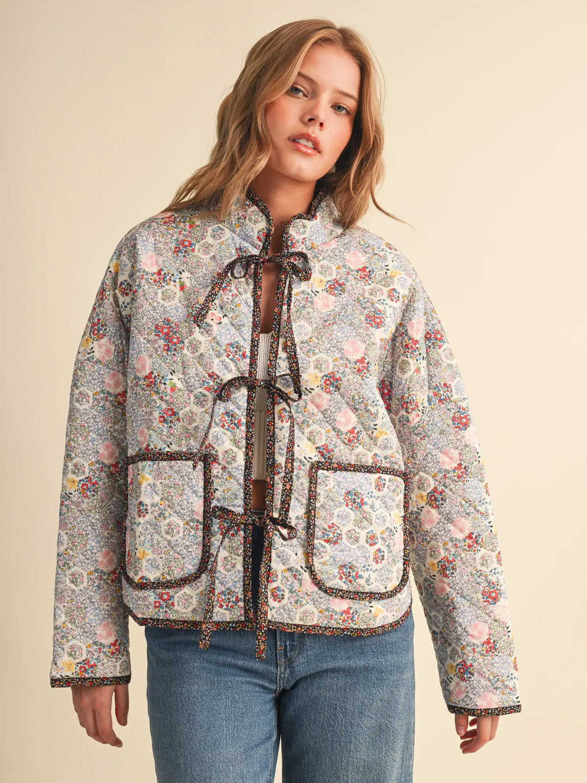 Cream Garden Tie-Front Jacket