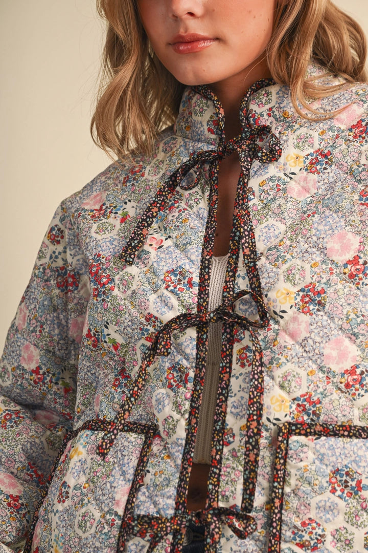 Cream Garden Tie-Front Jacket