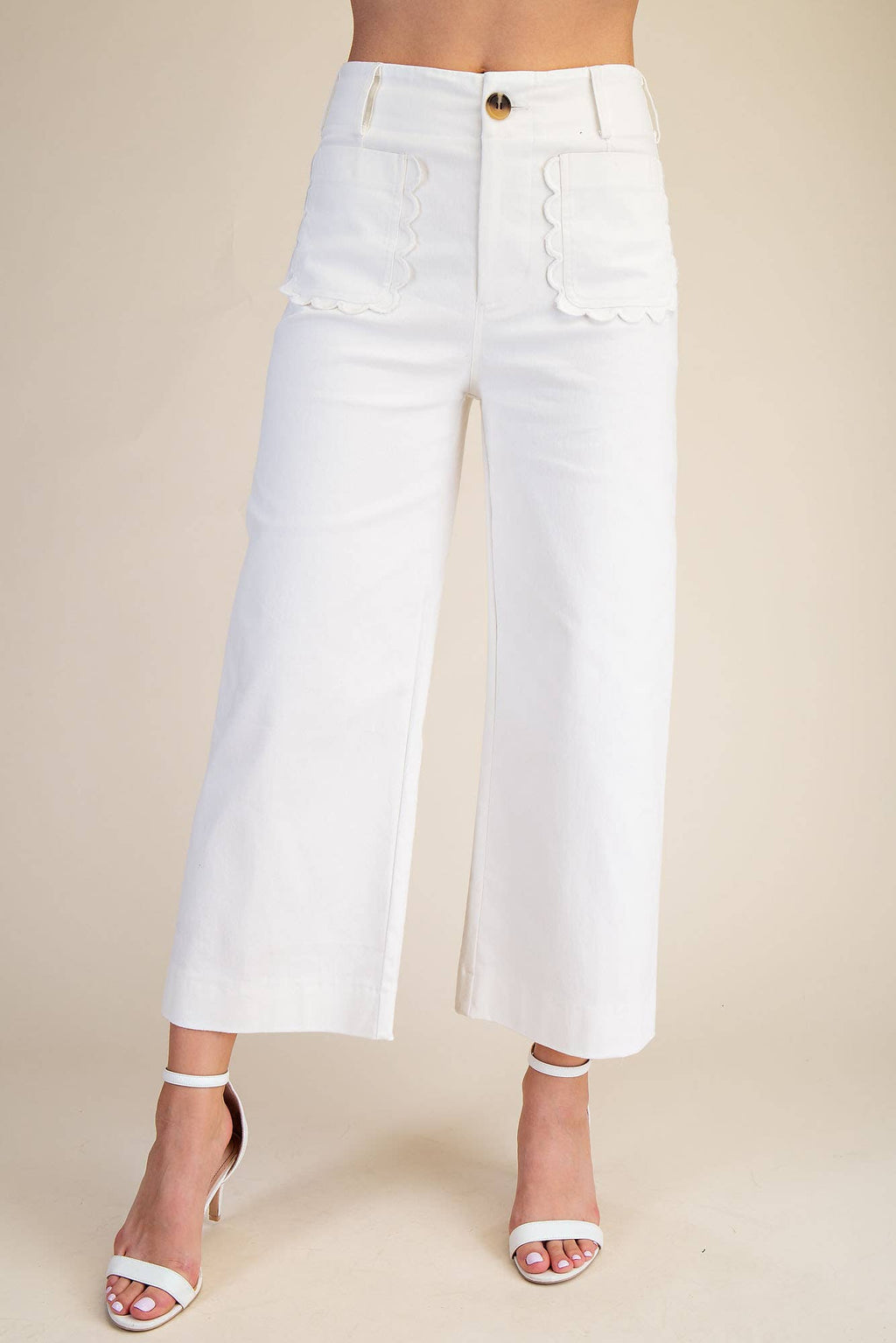 Colette Wide-Leg Scallop Pocket Pants | White