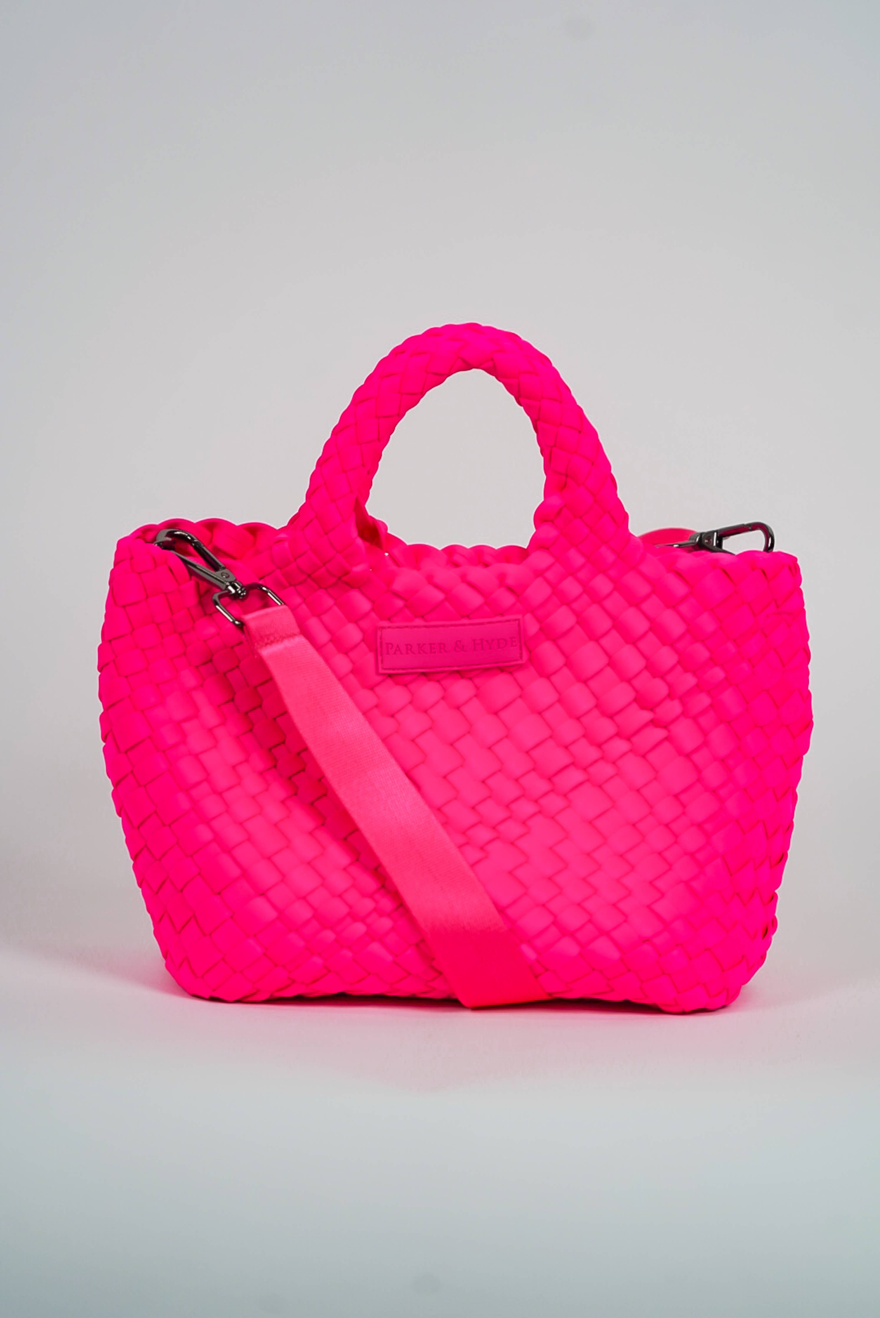 Mini Woven Tote - Neon Pink