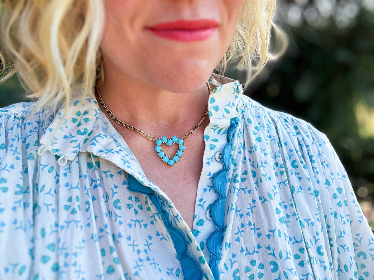 14K Gold-Plated Necklace - Turquoise Gem Heart - Katie