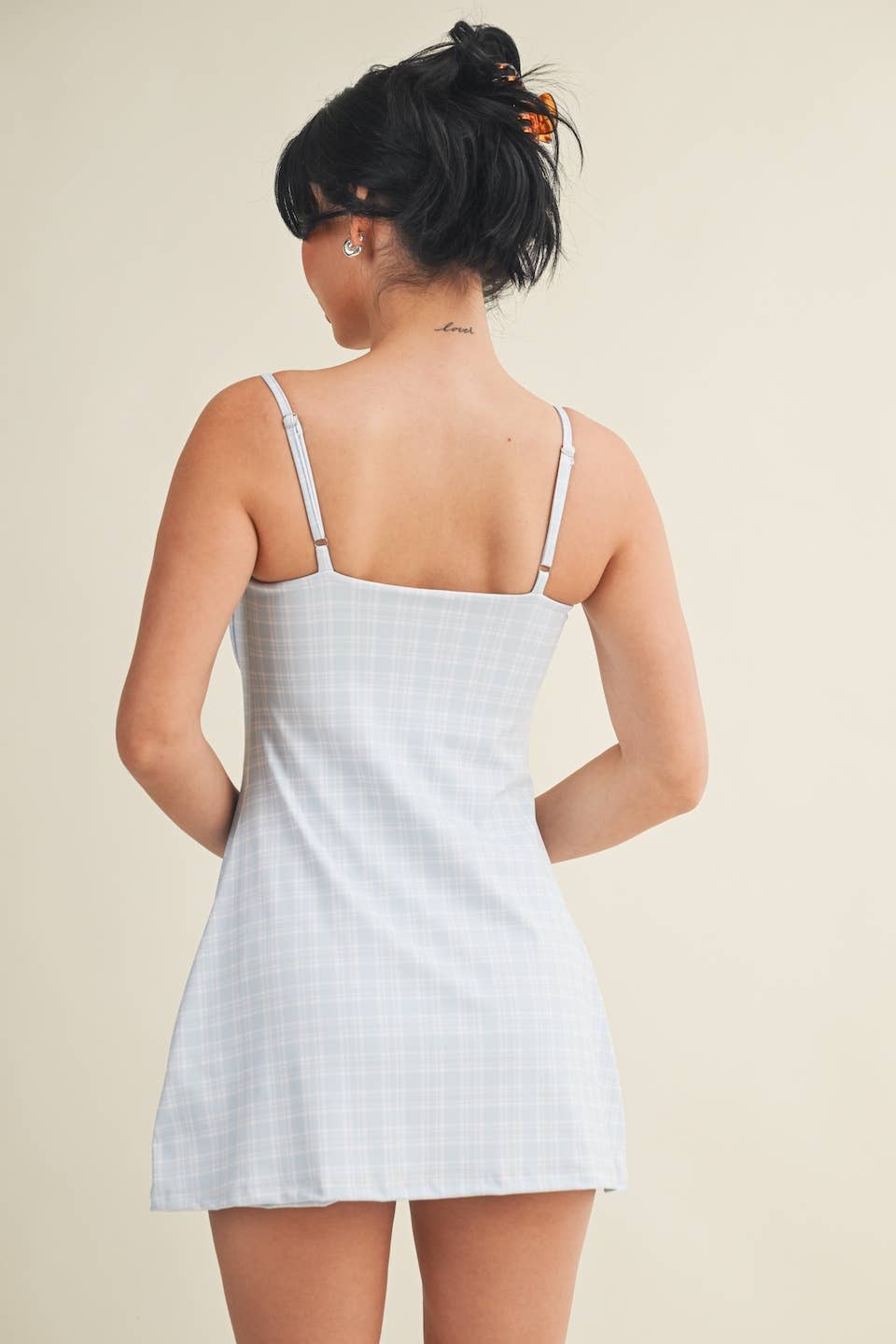 Blue Plaid Print Sweetheart Dress