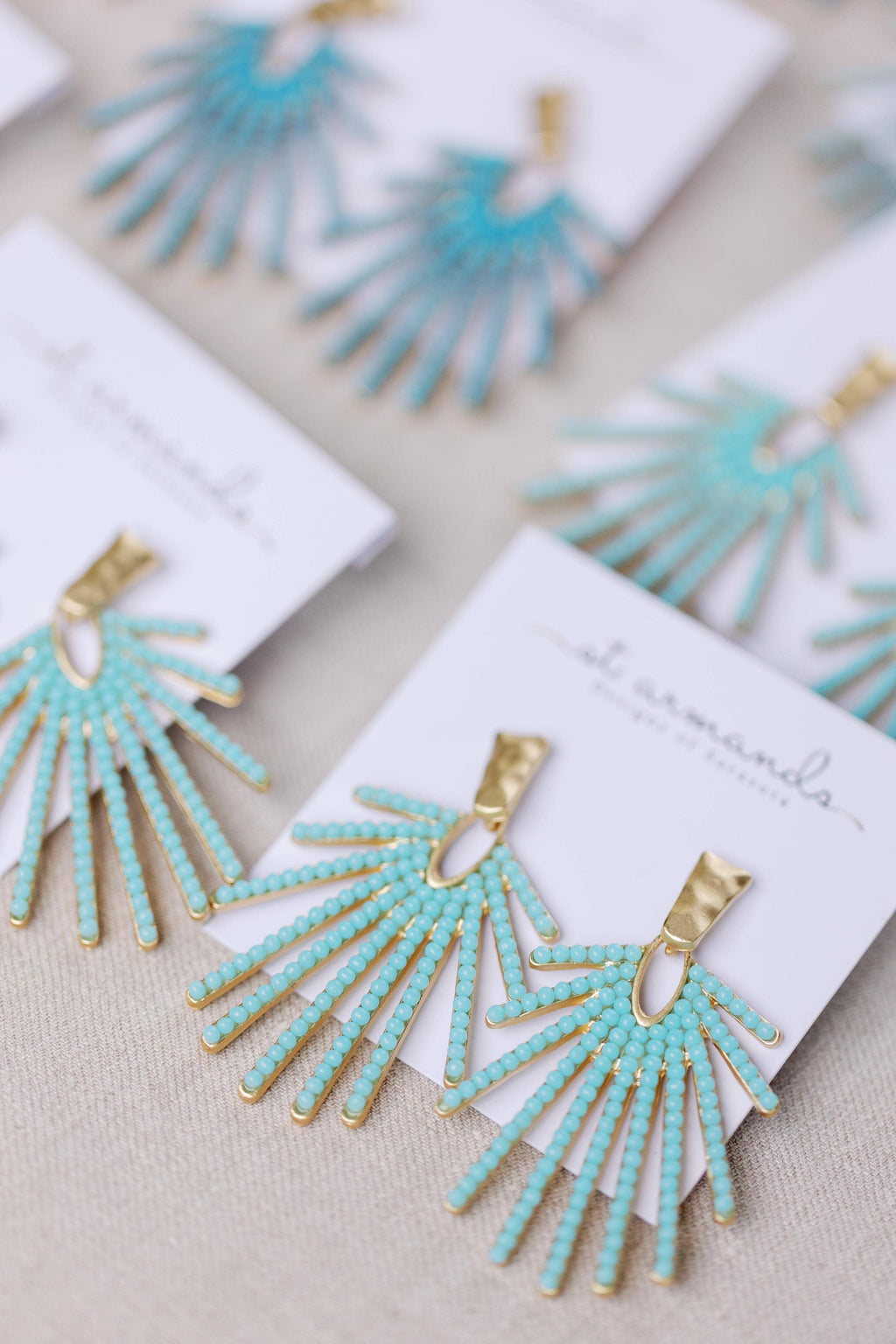 Light Turquoise Sunburst Statement Drop Earrings
