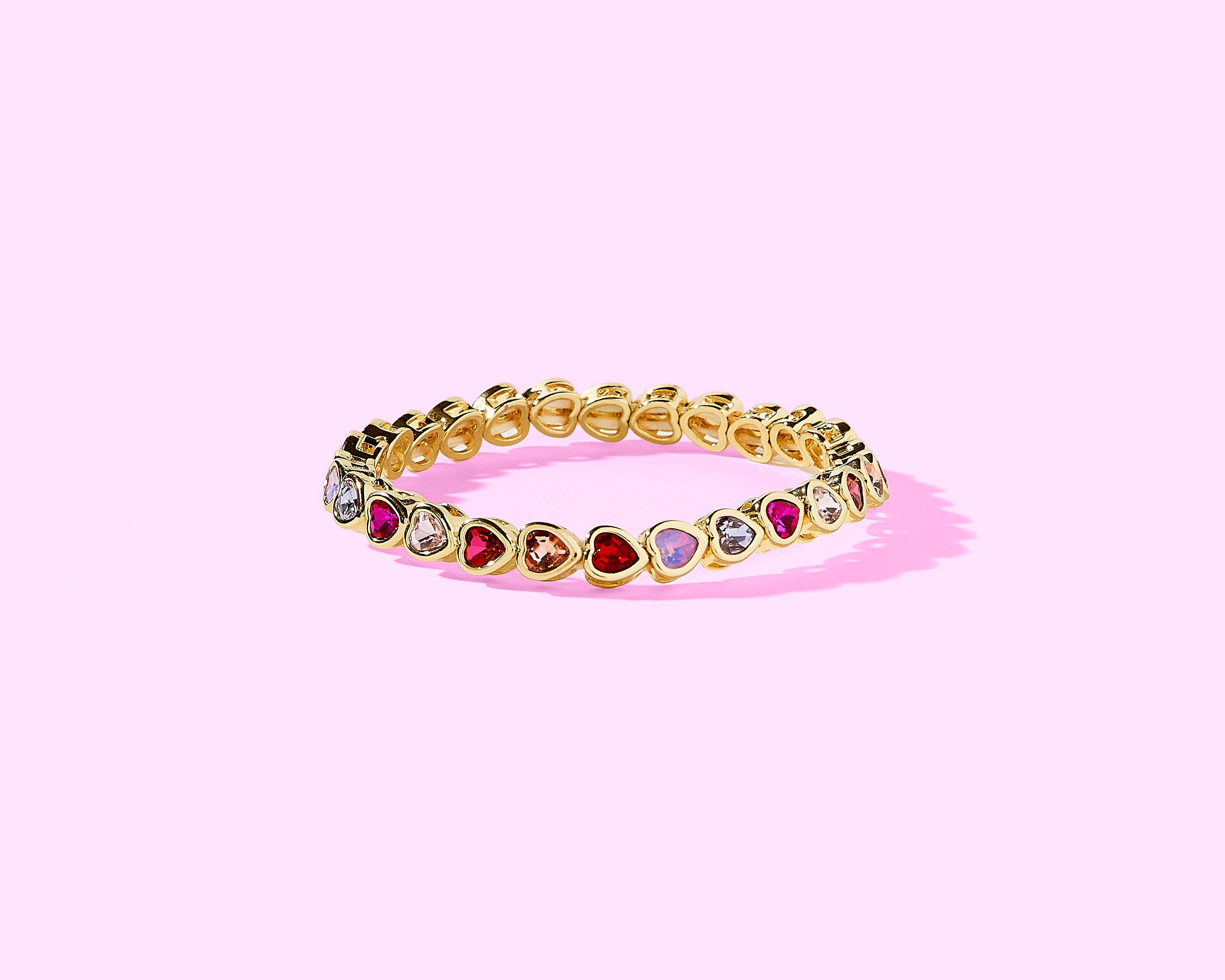 Hartley | Stretch Bracelet | Red Enamel w/Pink Bead Hearts