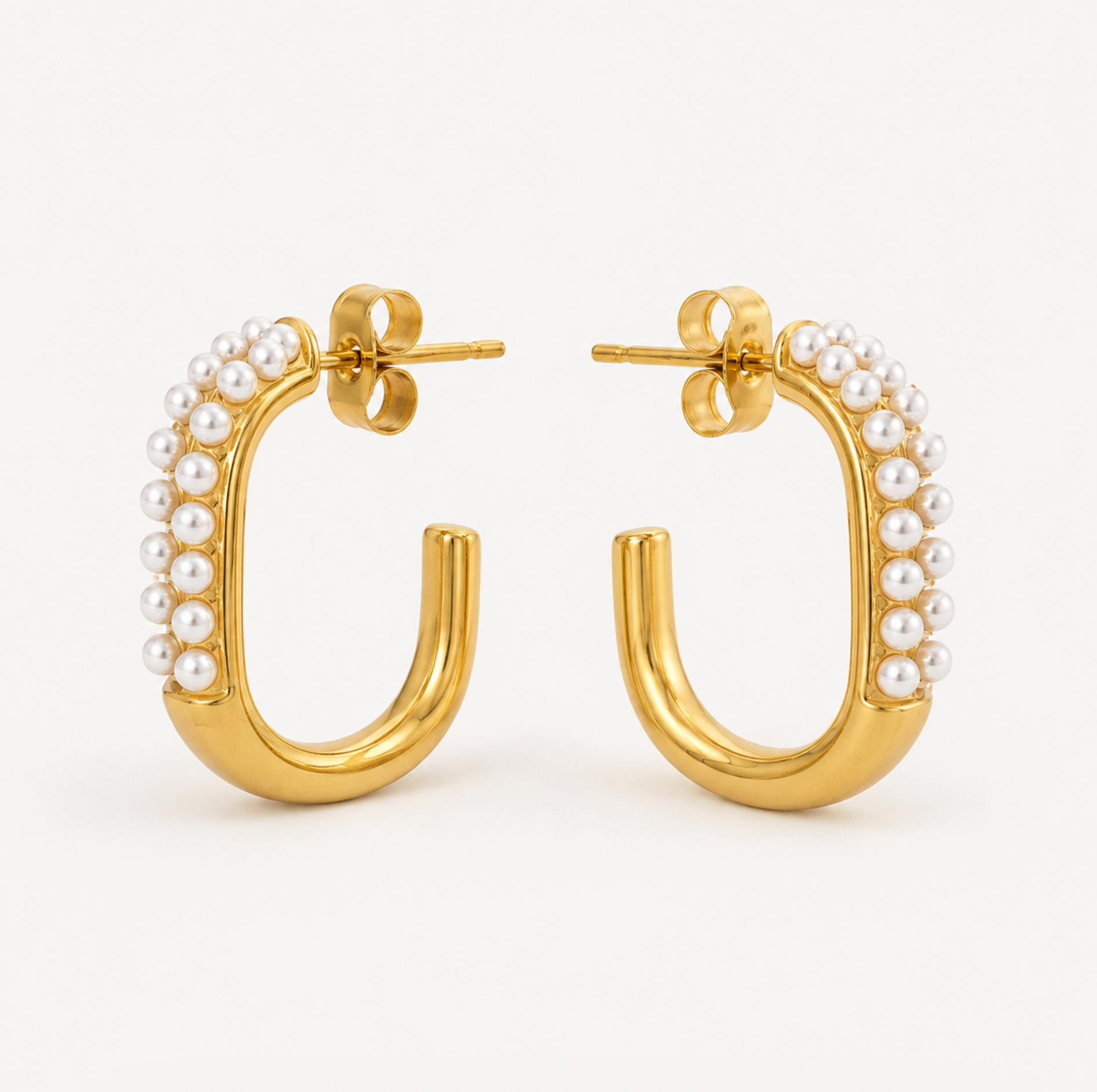 Pearl Luxe U-Hoop Earrings | Gold Plated Stainless Steel